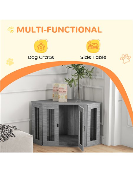 PawHut 2 in 1 Dog Crate Furniture Side Table, with Cushion, 104 x 55 x 63cm - Grey - pic 141953 | FastDaddyshop
