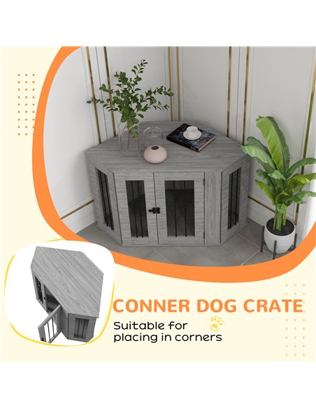 PawHut 2 in 1 Dog Crate Furniture Side Table, with Cushion, 104 x 55 x 63cm - Grey - pic 141954 | FastDaddyshop