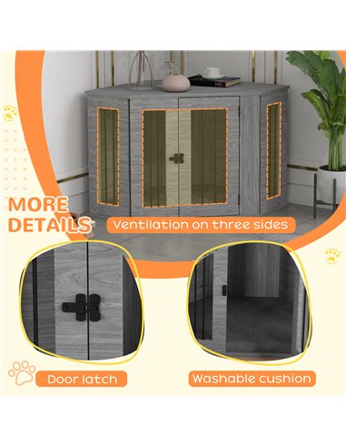 PawHut 2 in 1 Dog Crate Furniture Side Table, with Cushion, 104 x 55 x 63cm - Grey