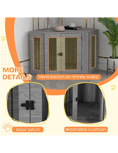 PawHut 2 in 1 Dog Crate Furniture Side Table, with Cushion, 104 x 55 x 63cm - Grey - pic 141955 | FastDaddyshop