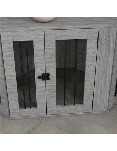 PawHut 2 in 1 Dog Crate Furniture Side Table, with Cushion, 104 x 55 x 63cm - Grey