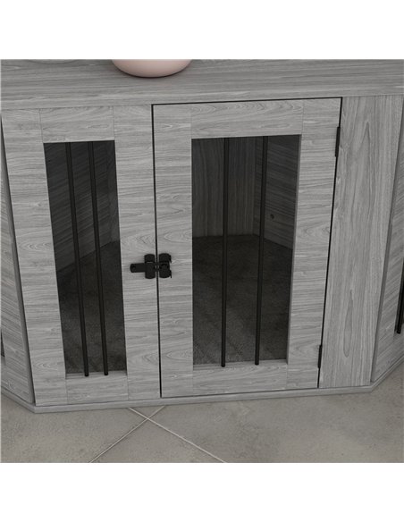 PawHut 2 in 1 Dog Crate Furniture Side Table, with Cushion, 104 x 55 x 63cm - Grey - pic 141957 | FastDaddyshop