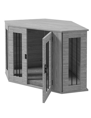 PawHut 2 in 1 Dog Crate Furniture Side Table, with Cushion, 104 x 55 x 63cm - Grey