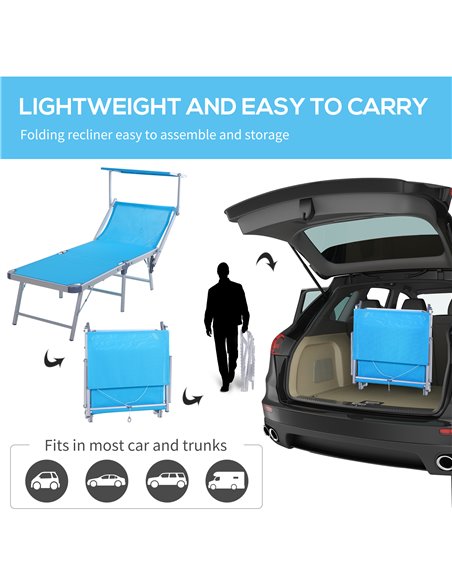 Outsunny Garden Sun Lounger Texteline Chaise Lounge Reclining Chair with Canopy Adjustable Backrest Bed Aluminium Frame - Blue - pic 14196 | FastDaddyshop