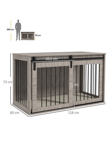 PawHut 118cm Dog Crate Furniture with Removable Cushion for Extra Large Dogs - Walnut Brown