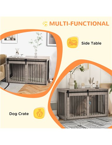 PawHut 118cm Dog Crate Furniture with Removable Cushion for Extra Large Dogs - Walnut Brown