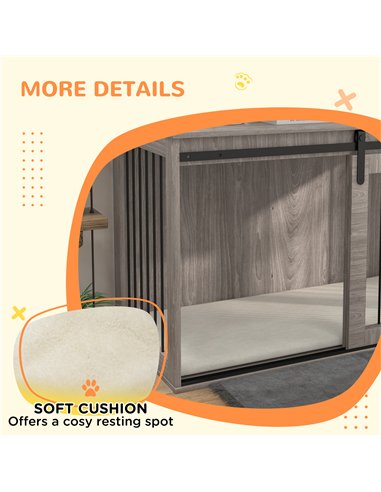 PawHut 118cm Dog Crate Furniture with Removable Cushion for Extra Large Dogs - Walnut Brown