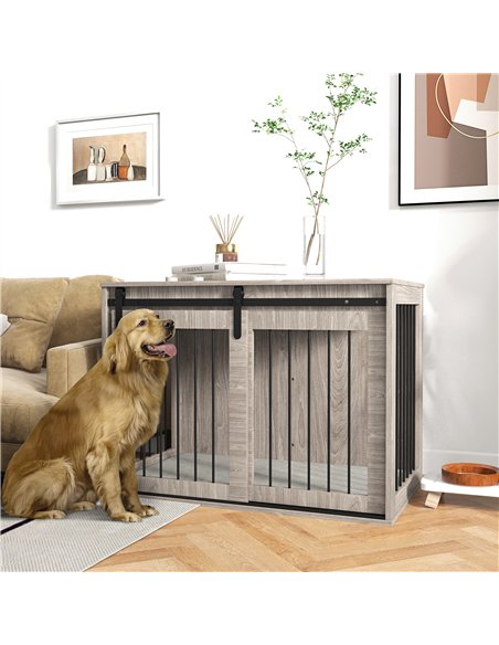 PawHut 98cm Dog Crate Furniture with Removable Cushion for Large Dogs - Brown - pic 141978 | FastDaddyshop