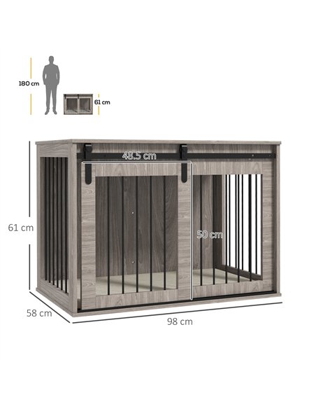 PawHut 98cm Dog Crate Furniture with Removable Cushion for Large Dogs - Brown - pic 141979 | FastDaddyshop