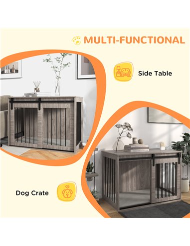 PawHut 98cm Dog Crate Furniture with Removable Cushion for Large Dogs - Brown
