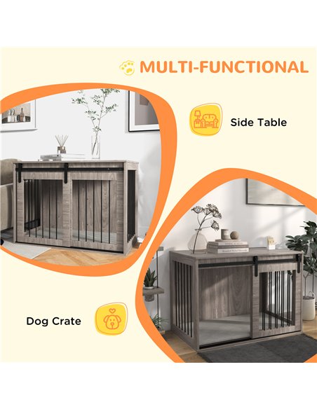 PawHut 98cm Dog Crate Furniture with Removable Cushion for Large Dogs - Brown - pic 141981 | FastDaddyshop