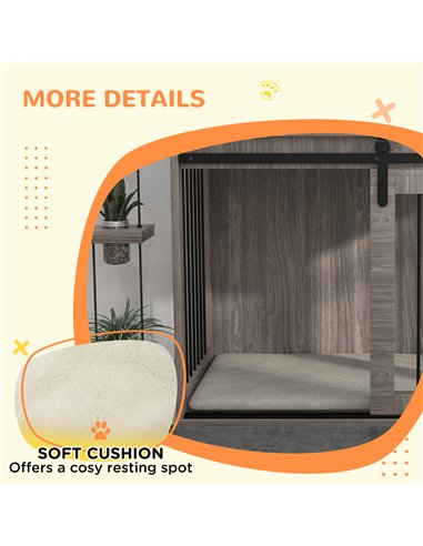 PawHut 98cm Dog Crate Furniture with Removable Cushion for Large Dogs - Brown