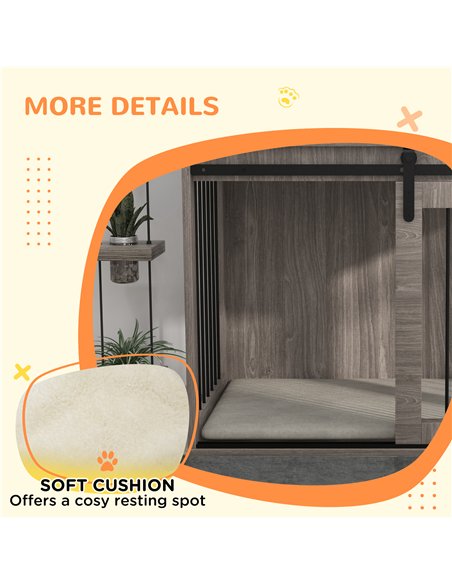 PawHut 98cm Dog Crate Furniture with Removable Cushion for Large Dogs - Brown - pic 141983 | FastDaddyshop