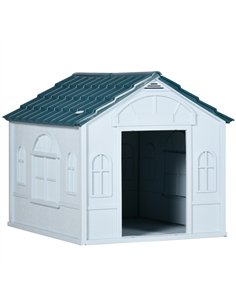 PawHut Plastic Weather-Resistant Dog House, for Indoors and Outdoors, Medium Dogs - White and Blue
