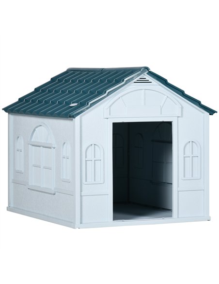 PawHut Plastic Weather-Resistant Dog House, for Indoors and Outdoors, Medium Dogs - White and Blue - pic 141995 | FastDaddyshop