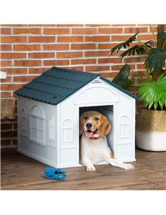 PawHut Plastic Weather-Resistant Dog House, for Indoors and Outdoors, Medium Dogs - White and Blue 2