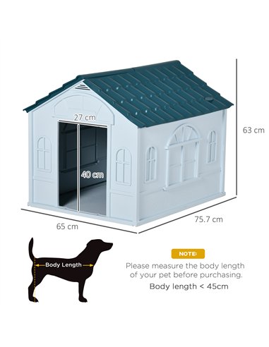 PawHut Plastic Weather-Resistant Dog House, for Indoors and Outdoors, Medium Dogs - White and Blue