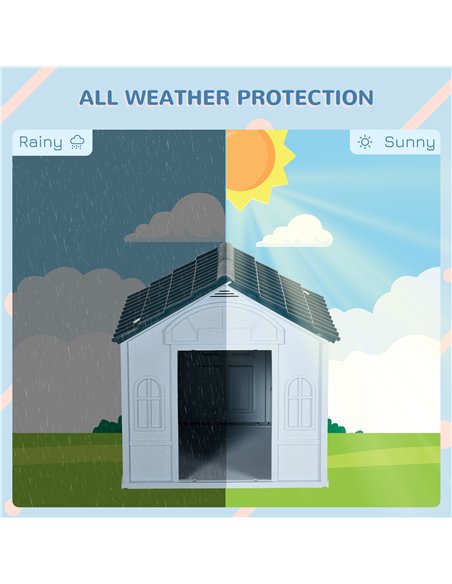 PawHut Plastic Weather-Resistant Dog House, for Indoors and Outdoors, Medium Dogs - White and Blue - pic 141998 | FastDaddyshop