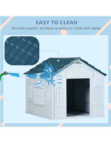 PawHut Plastic Weather-Resistant Dog House, for Indoors and Outdoors, Medium Dogs - White and Blue