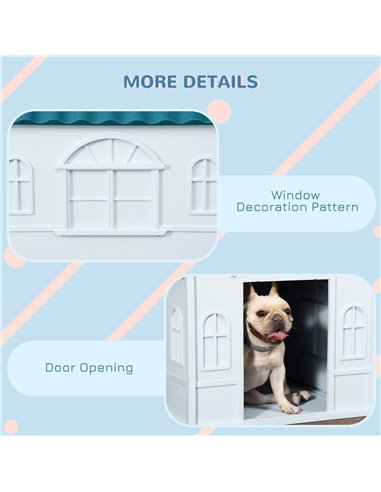 PawHut Plastic Weather-Resistant Dog House, for Indoors and Outdoors, Medium Dogs - White and Blue