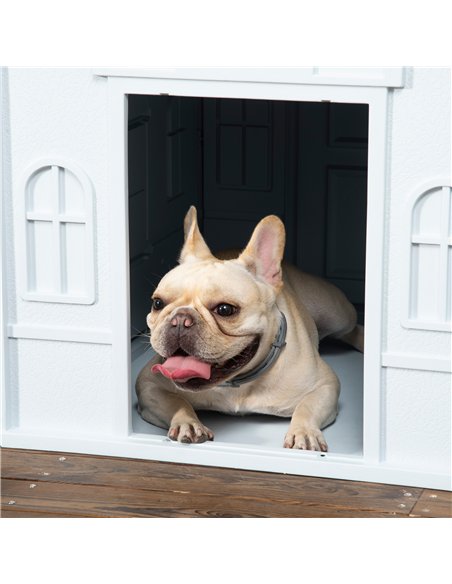 PawHut Plastic Weather-Resistant Dog House, for Indoors and Outdoors, Medium Dogs - White and Blue - pic 142002 | FastDaddyshop