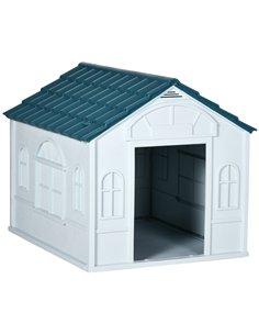 PawHut Plastic Weather-Resistant Dog House, for Indoors and Outdoors, Large Dogs - White and Blue