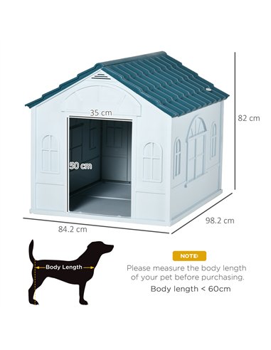 PawHut Plastic Weather-Resistant Dog House, for Indoors and Outdoors, Large Dogs - White and Blue