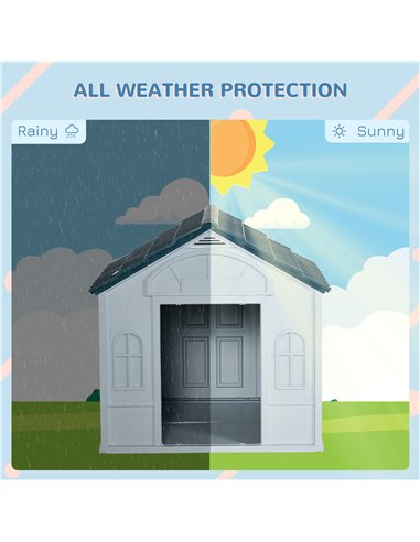 PawHut Plastic Weather-Resistant Dog House, for Indoors and Outdoors, Large Dogs - White and Blue