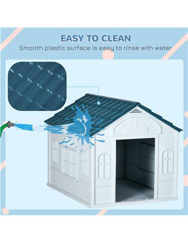 PawHut Plastic Weather-Resistant Dog House, for Indoors and Outdoors, Large Dogs - White and Blue