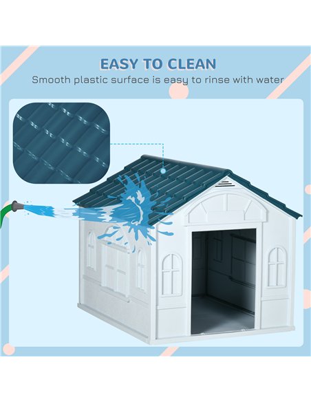 PawHut Plastic Weather-Resistant Dog House, for Indoors and Outdoors, Large Dogs - White and Blue - pic 142008 | FastDaddyshop