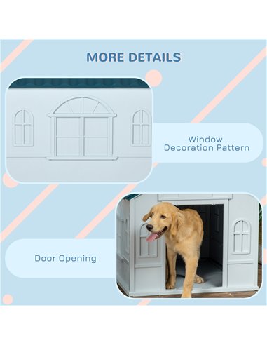 PawHut Plastic Weather-Resistant Dog House, for Indoors and Outdoors, Large Dogs - White and Blue