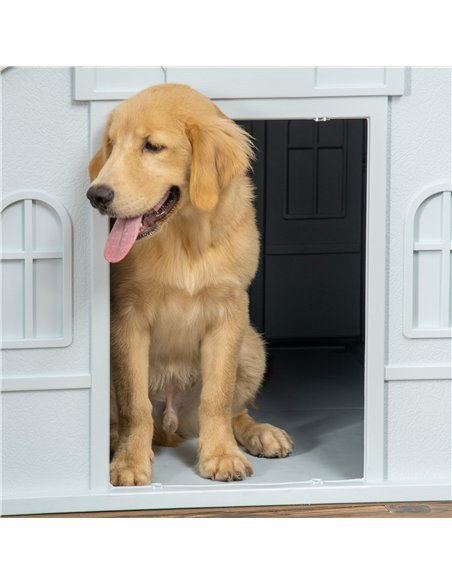 PawHut Plastic Weather-Resistant Dog House, for Indoors and Outdoors, Large Dogs - White and Blue - pic 142011 | FastDaddyshop