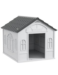 PawHut Plastic Weather-Resistant Dog House, for Indoors and Outdoors, Medium Dogs - Grey