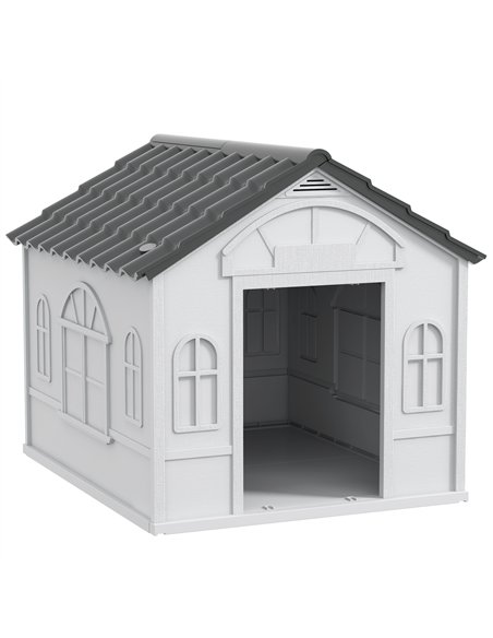 PawHut Plastic Weather-Resistant Dog House, for Indoors and Outdoors, Medium Dogs - Grey - pic 142013 | FastDaddyshop