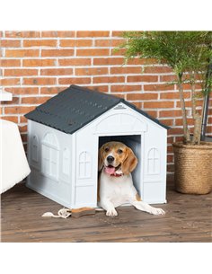 PawHut Plastic Weather-Resistant Dog House, for Indoors and Outdoors, Medium Dogs - Grey 2