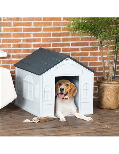 PawHut Plastic Weather-Resistant Dog House, for Indoors and Outdoors, Medium Dogs - Grey