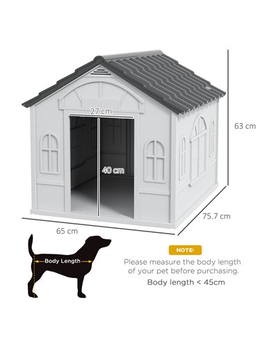 PawHut Plastic Weather-Resistant Dog House, for Indoors and Outdoors, Medium Dogs - Grey