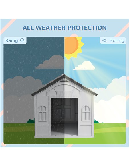 PawHut Plastic Weather-Resistant Dog House, for Indoors and Outdoors, Medium Dogs - Grey - pic 142016 | FastDaddyshop