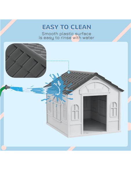 PawHut Plastic Weather-Resistant Dog House, for Indoors and Outdoors, Medium Dogs - Grey - pic 142017 | FastDaddyshop