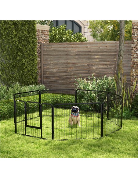 PawHut Steel 8 Panel Dog pen Pet Puppy PlayPen Black - pic 142023 | FastDaddyshop