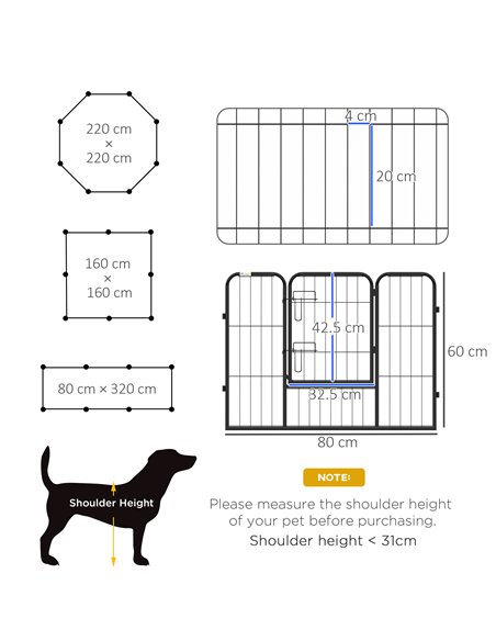 PawHut Steel 8 Panel Dog pen Pet Puppy PlayPen Black - pic 142024 | FastDaddyshop
