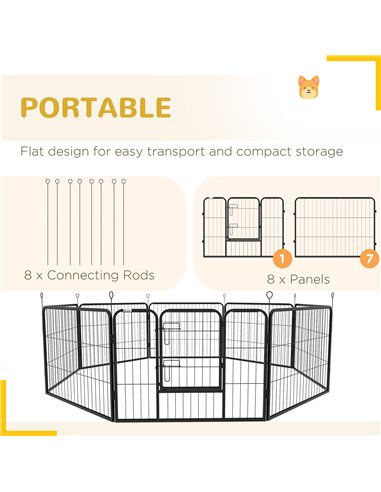 PawHut Steel 8 Panel Dog pen Pet Puppy PlayPen Black