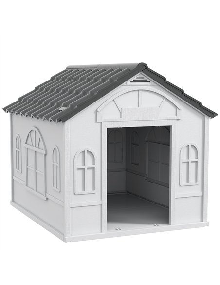 PawHut Plastic Weather-Resistant Dog House, for Indoors and Outdoors, Large Dogs - Grey - pic 142031 | FastDaddyshop
