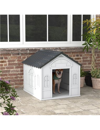 PawHut Plastic Weather-Resistant Dog House, for Indoors and Outdoors, Large Dogs - Grey