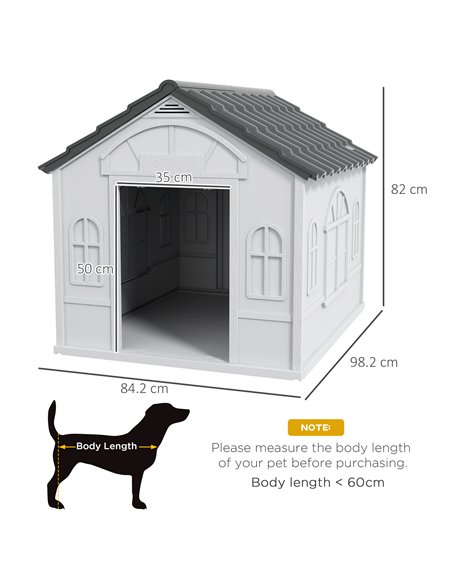 PawHut Plastic Weather-Resistant Dog House, for Indoors and Outdoors, Large Dogs - Grey - pic 142033 | FastDaddyshop