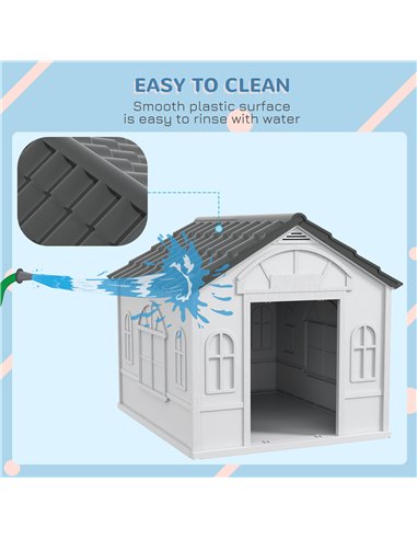 PawHut Plastic Weather-Resistant Dog House, for Indoors and Outdoors, Large Dogs - Grey