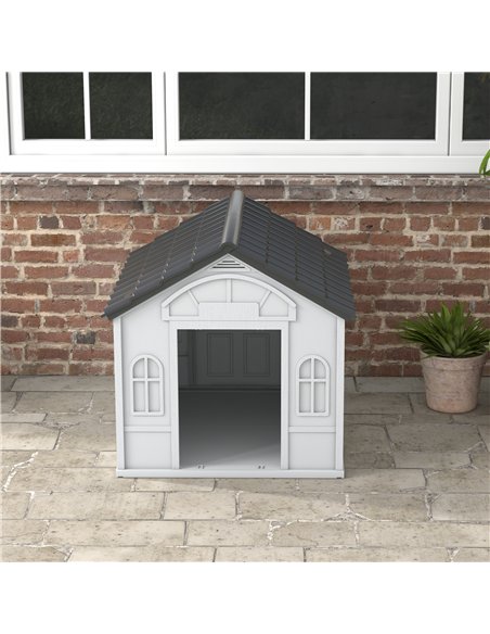 PawHut Plastic Weather-Resistant Dog House, for Indoors and Outdoors, Large Dogs - Grey - pic 142038 | FastDaddyshop