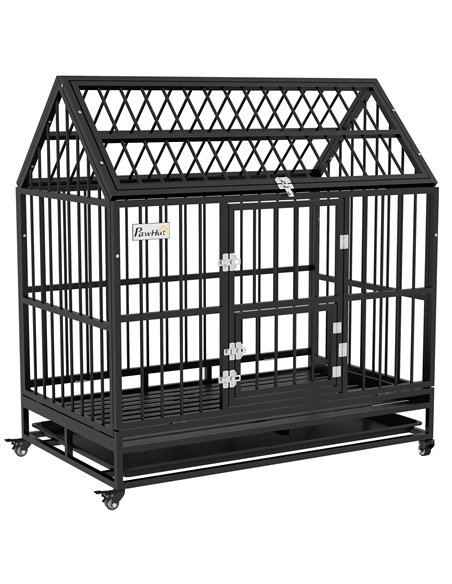 PawHut 48" Heavy Duty Dog Crate on Wheels, with Removable Tray, Openable Top, for L, XL Dogs - Black - pic 142067 | FastDaddyshop