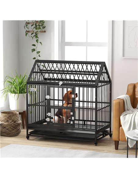 PawHut 48" Heavy Duty Dog Crate on Wheels, with Removable Tray, Openable Top, for L, XL Dogs - Black - pic 142068 | FastDaddyshop