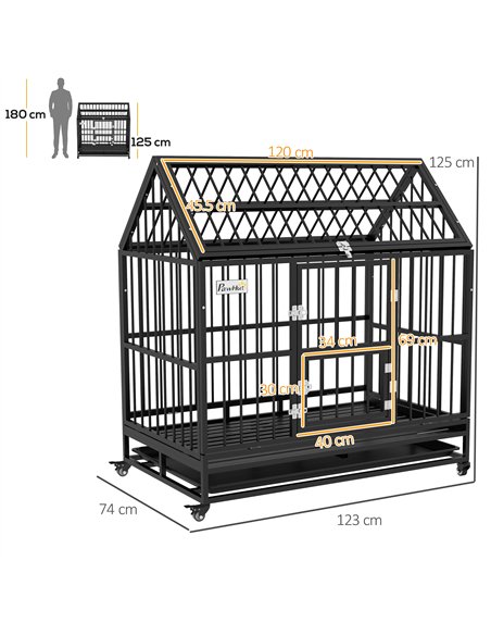 PawHut 48" Heavy Duty Dog Crate on Wheels, with Removable Tray, Openable Top, for L, XL Dogs - Black - pic 142069 | FastDaddyshop